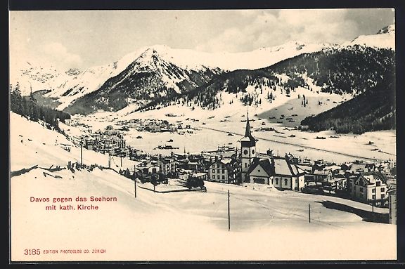 Cartoline postali: Davos, Ort gegen das Seehorn mit kath. K – Usato da Berlin venduto da bartko-reher