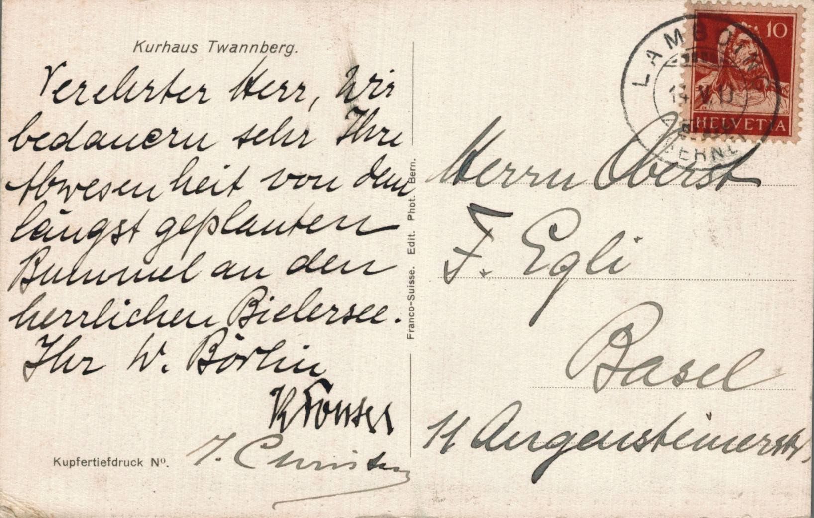 Cartoline postali: Originale alte Ansichtskarte Kurhaus Twannberg BE 1910 – Usato da Luzern venduto da Kartenansicht 1