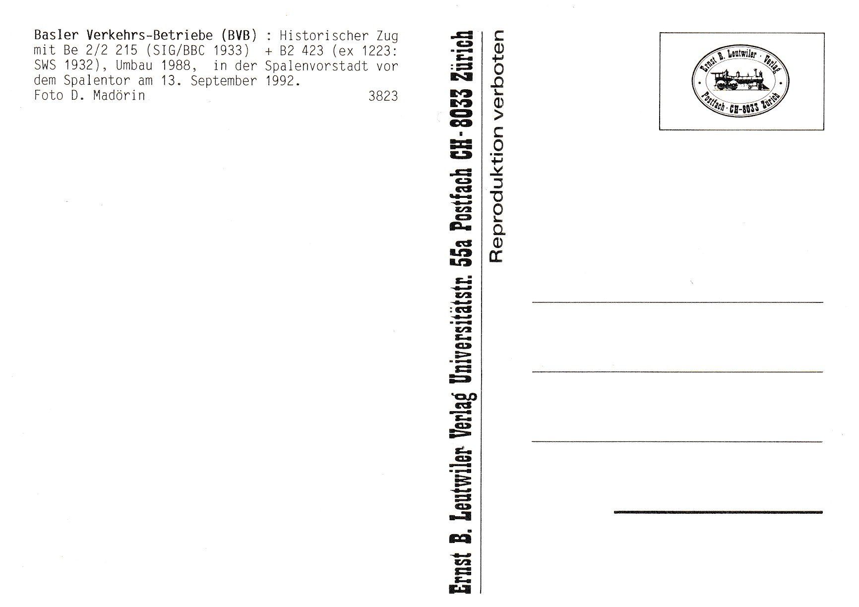 Cartoline postali: Strassenbahn Basel BVB Be 2/2 215 – Nuovo e nell'imballaggio originale da Ettingen venduto da Pantograph163 1