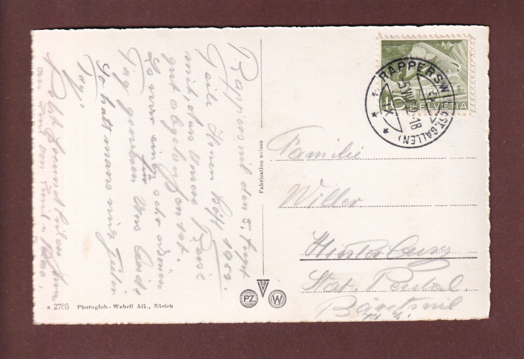 Cartes postales: RAPPERSWIL - 1952 – D'occasion à Pully par nicecards-shop 1