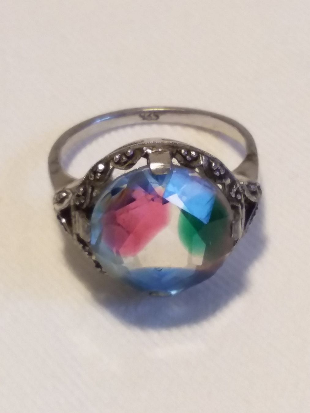 Anelli: Antiker Rheinkiesel/Irisglas 935 Silber Ring, Grösse 52 – Usato da Zürich venduto da philpip 3