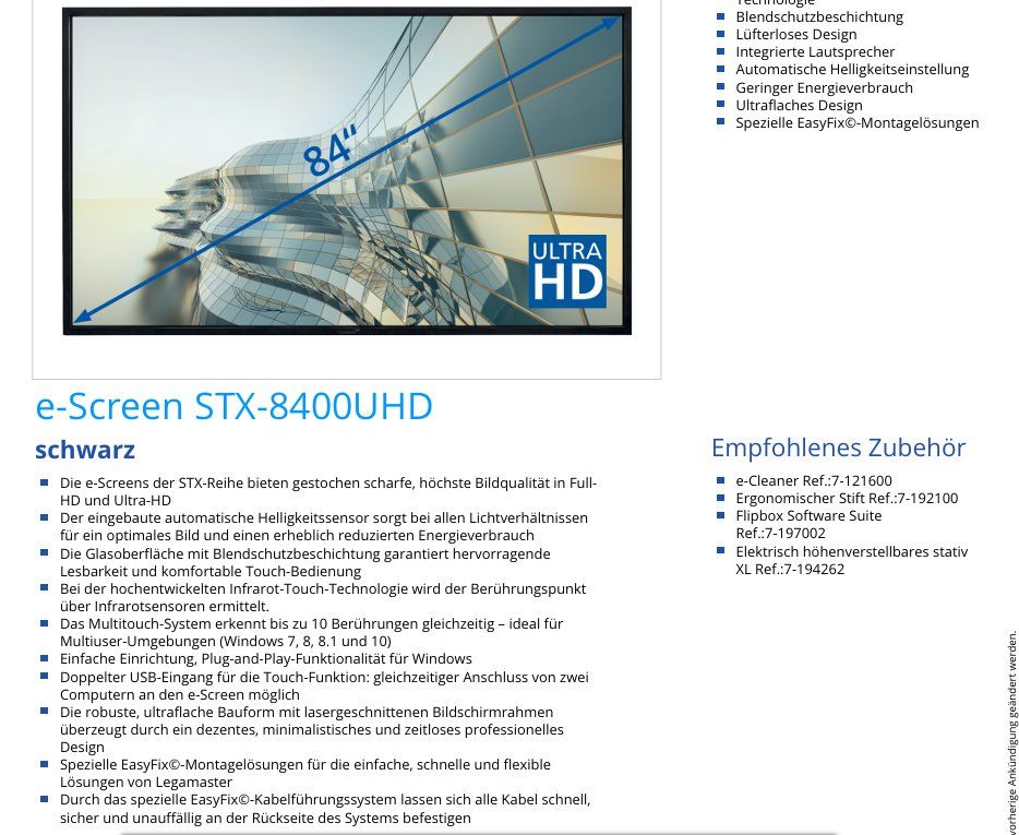 Monitor: 84" Touchscreen + Stand STX / écran / Bildschirm Legamaster – Usato da Bern venduto da BerniBerni 1