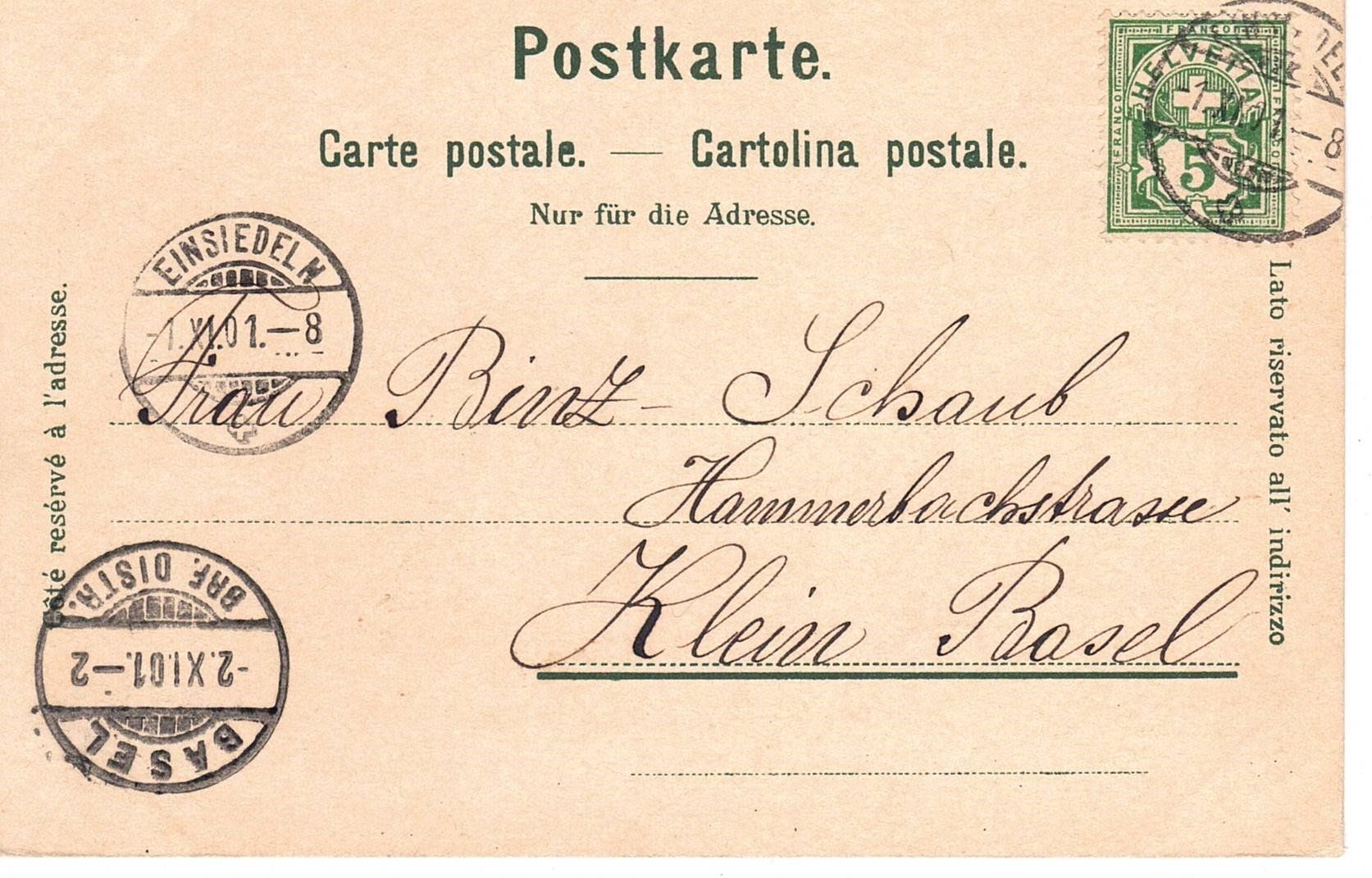 Cartoline postali: 1901 Einsiedeln – Usato da Kreuzlingen venduto da Koi4 1