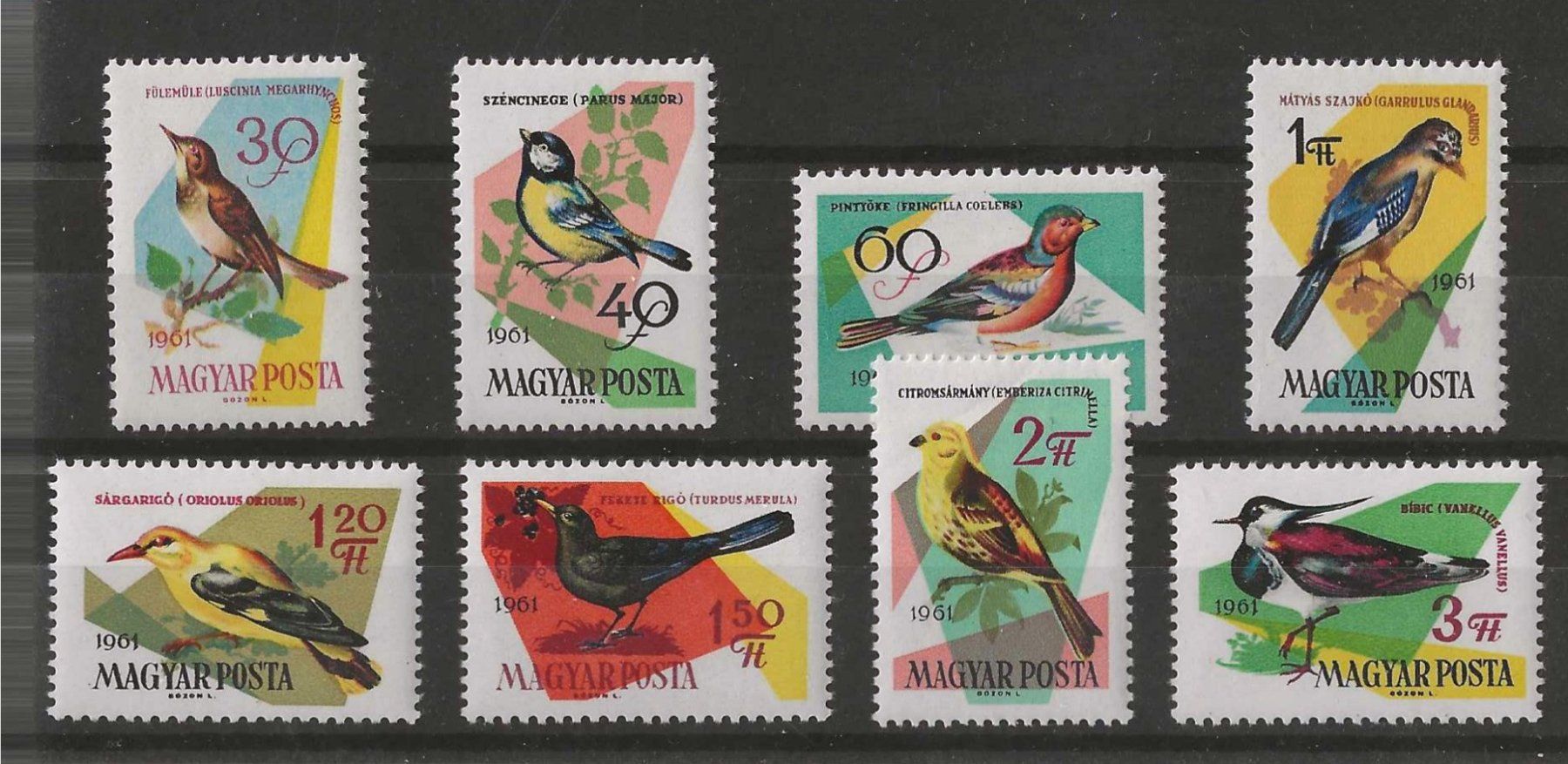 Tutti i francobolli: Serie Vögel 1961 Magyar  Postfrisch ** – Usato da Zürich venduto da Philacat11