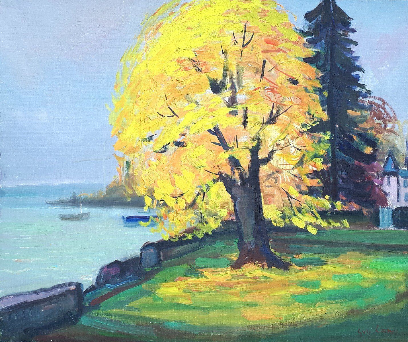 Dipinti: Automne à Corsier - tableau de Guy Lamy – Usato da Montmelon venduto da canelle-12