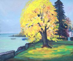 Automne à Corsier - tableau de Guy Lamy