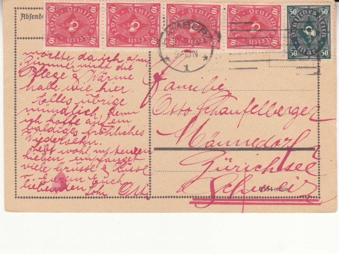 Tutti i francobolli: DR, Hamburg - Männedorf 1923 – Usato da Bürglen TG venduto da StampGraf