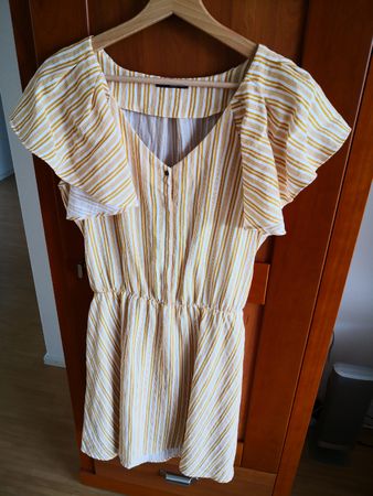 Gestreiftes Kleid, Weiss-Orange, Gr. M