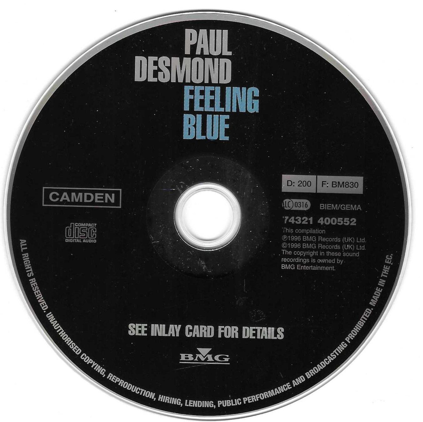 CD: PAUL DESMOND  -  FEELING BLUE – Usato da Bex venduto da Giorgiob 2
