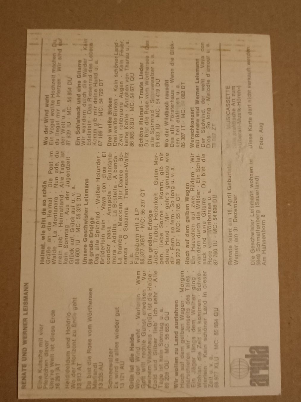 Autogramme: Renate und Werner Leismann - handsignierte Autogrammkarte – Gebraucht aus Menziken von Artographs 1