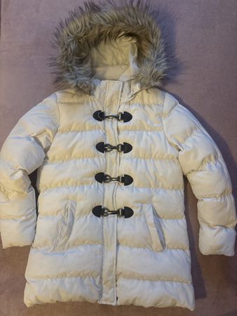 Winterjacke Damen Gr. 42 beige Kunstfell Kapuze warm