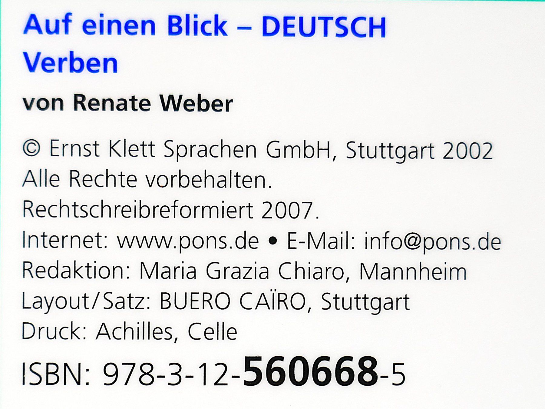 Bücher: Pons: Auf einen Blick- Deutsch Verben – Gebraucht aus Urtenen-Schönbühl von Restwert_Schoenbuehl 4