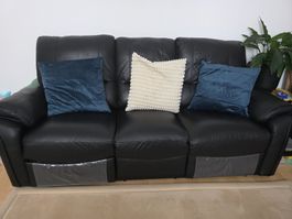 3er Sofa Alicante, Leder schwarz mit elektr. Relaxfunktion