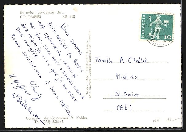 Cartoline postali: Colombier /NE, Camping de Colombier R. K – Usato da Berlin venduto da bartko-reher 1