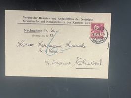 Nachnahme Karte Verein Beamte Notariat Kt. Zürich 1923(V860)