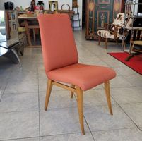 Mid Century Chair 1950, Polsterstuhl Vintage Holzstuhl