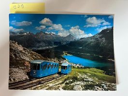 Postkarte St. Moritz Corviglia Bahn mit See und Berge, alt