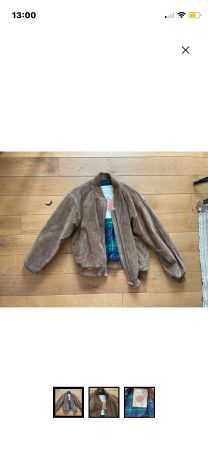 Veste bombardier en daim véritable, doublure écossaise!