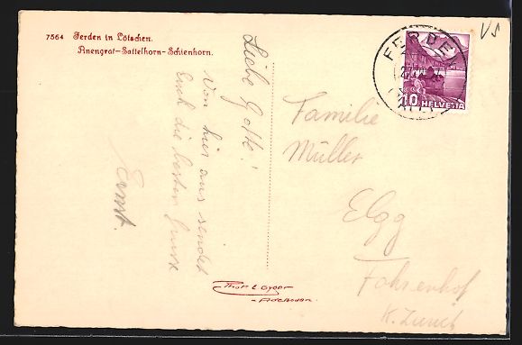 Cartoline postali: Ferden in Lötschen, Panorama mit Anengr – Usato da Berlin venduto da bartko-reher 1