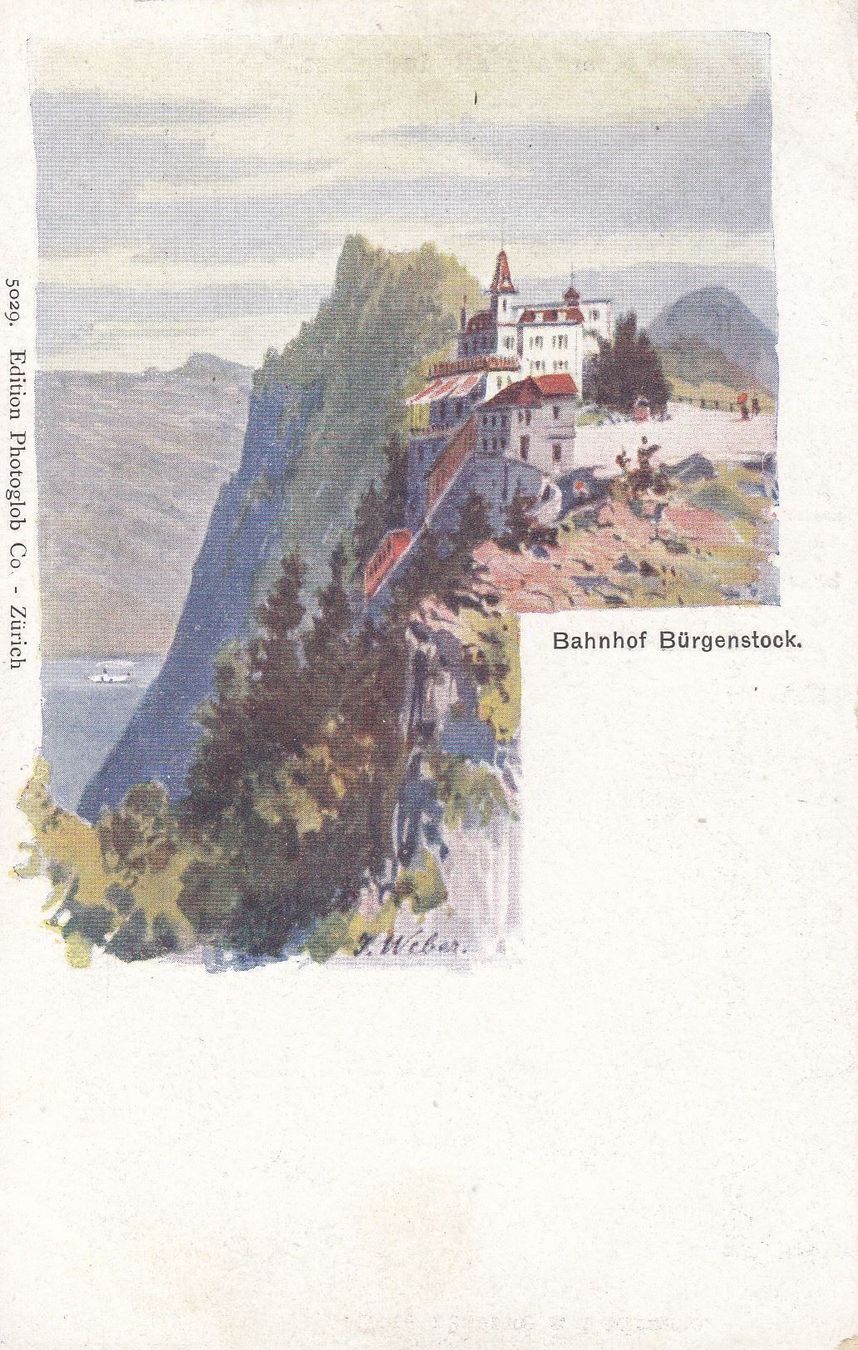 Cartoline postali: Bürgenstock  NW  -  BAHNHOF  /  BAHN    ca. 1900 – Usato da Brig venduto da Valcards54