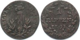 Schweiz HELVETISCHE REPUBLIK 1 Rappen 1801 Billon