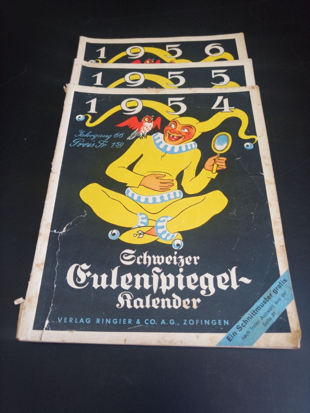 Calendari: Schweizer Eulenspiegel-Kalender Sammlung 1954-1956 – Usato da Reiden venduto da Zofi-Brocki