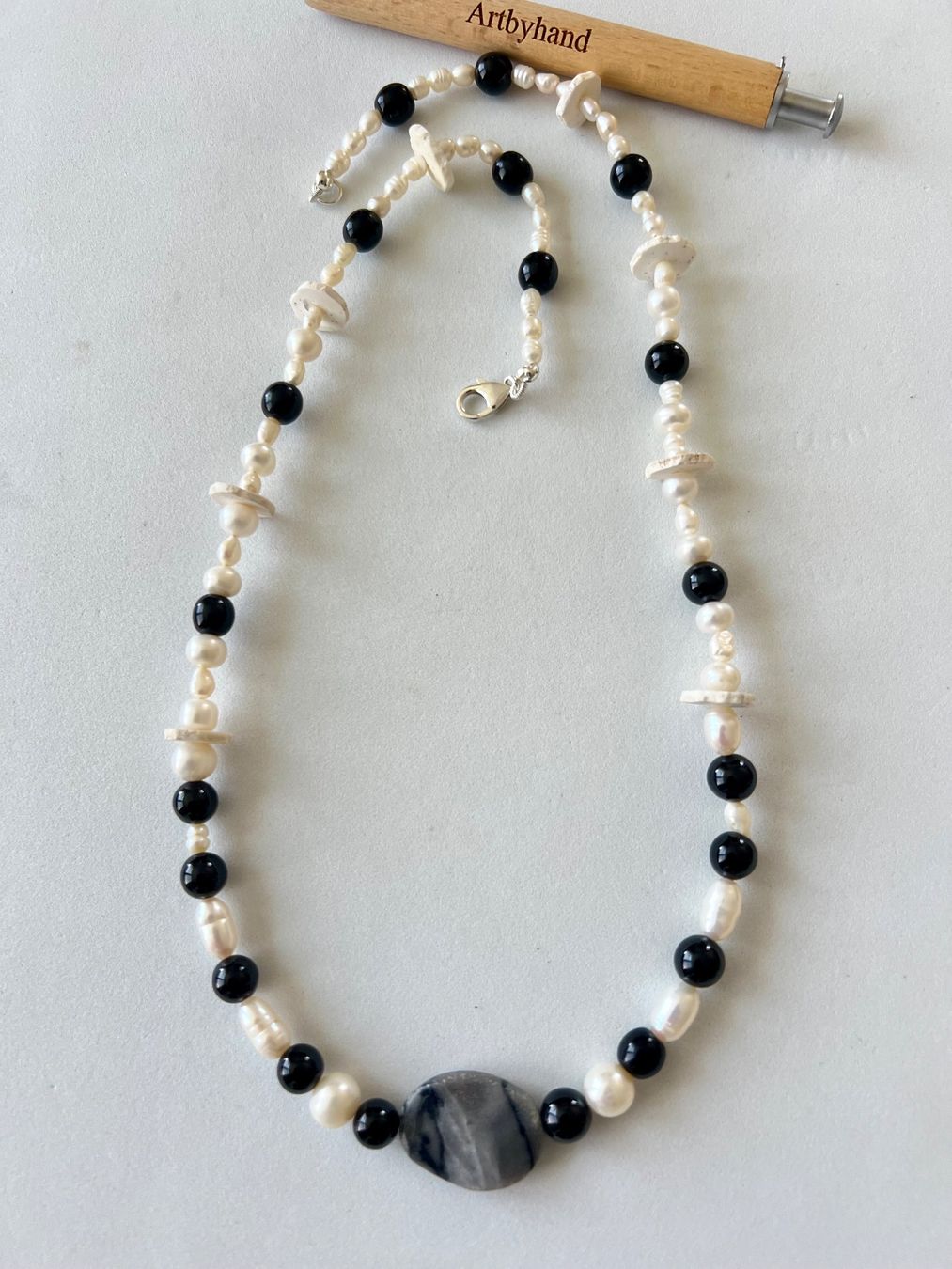 Catenine: Echtperlen Longkette Onyx Picasso Marmor 925 Silber 60cm Neu – Nuovo (secondo la descrizione) da Ruswil venduto da artbyhand 2