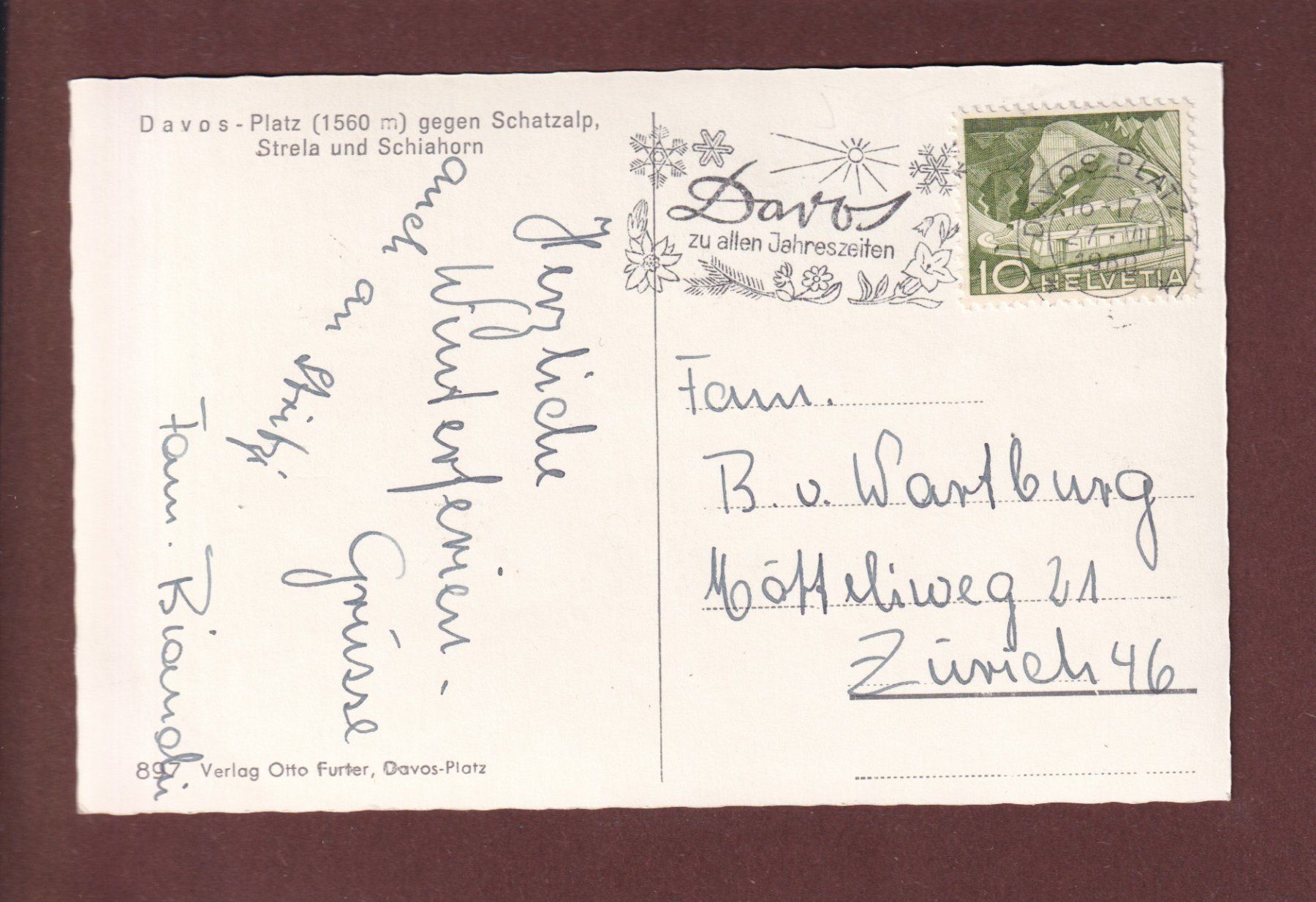 Cartoline postali: DAVOS-PLATZ - 1960 – Usato da Pully venduto da nicecards 1