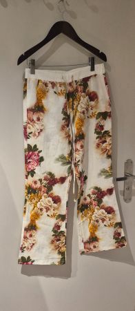 Sergio Donna Hose Blumenprint Weiss Leinen Gr. 38 Sommer ☀️