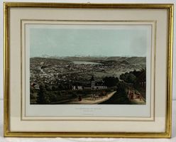 Zürich Ansicht 1875 Farblithographie Siegfried gerahmt