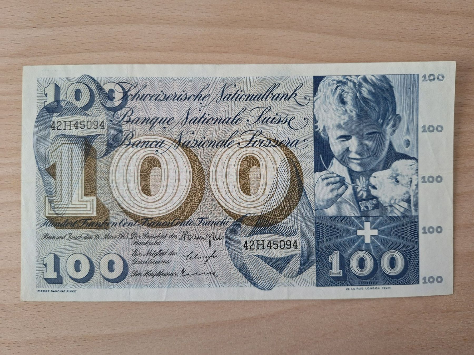 Billets de banque: Schweizer Banknote 100 Franken, JG 1963 – D'occasion à Lohn-Ammannsegg par Beo71