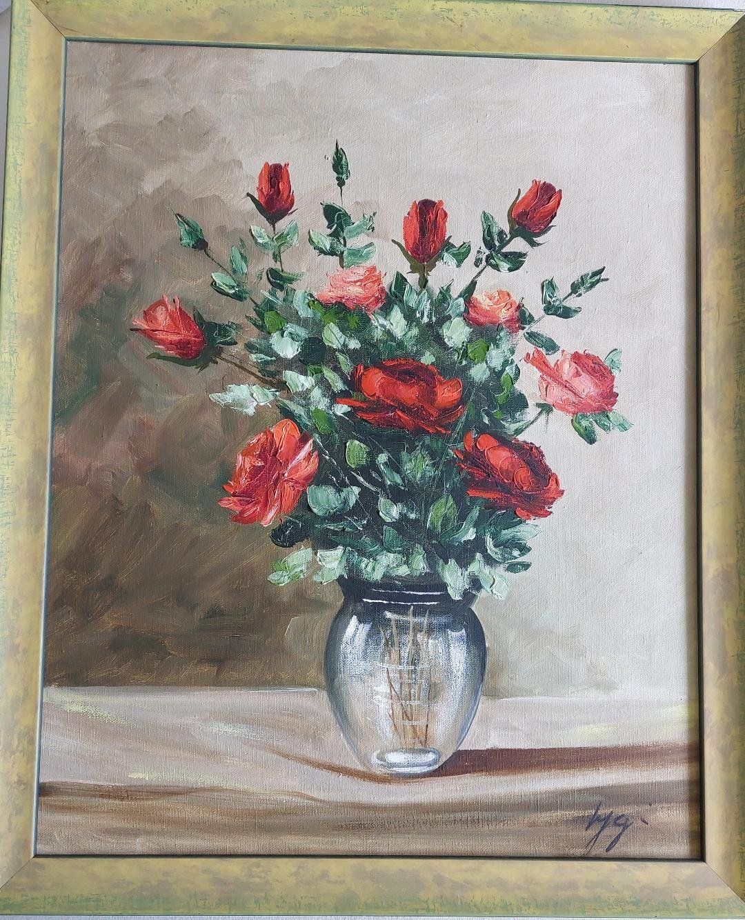 Gemälde: Peinture "Vase de Roses" - 55/45cm – Gebraucht aus Delémont von Domdom1