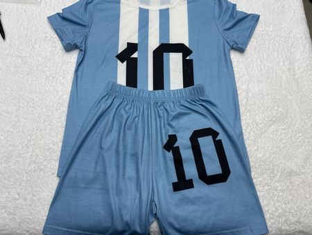 Ensemble football enfant bleu et blanc taille 9-10 ans