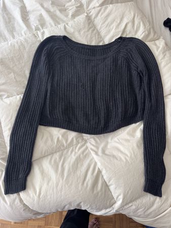 Brandy Melville Pull court en maille bleu foncé coton mélang