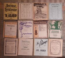 12 Notenhefte mit Violinwerken, zum Teil ansprechende Covers