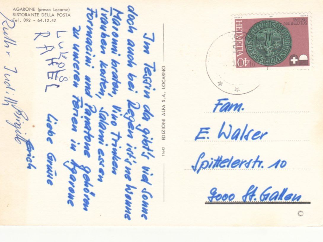 Ansichtskarten: Agarone 1981 – Gebraucht aus Bürglen TG von StampGraf 1