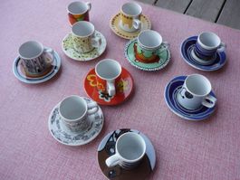 10 Espressotassen  9 Untertassen Bunt gemustert Pfister