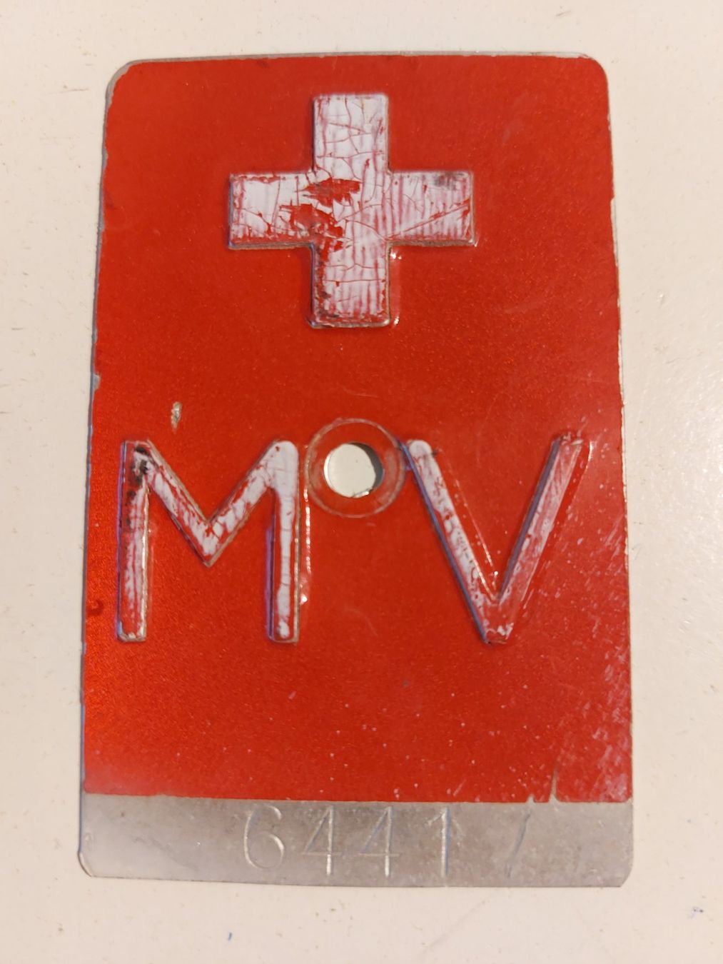 Schweizer Armee Schilder: Velonummer MV  Militär Velo Plaque 6441 – Gebraucht aus Schenkon von Uhu007