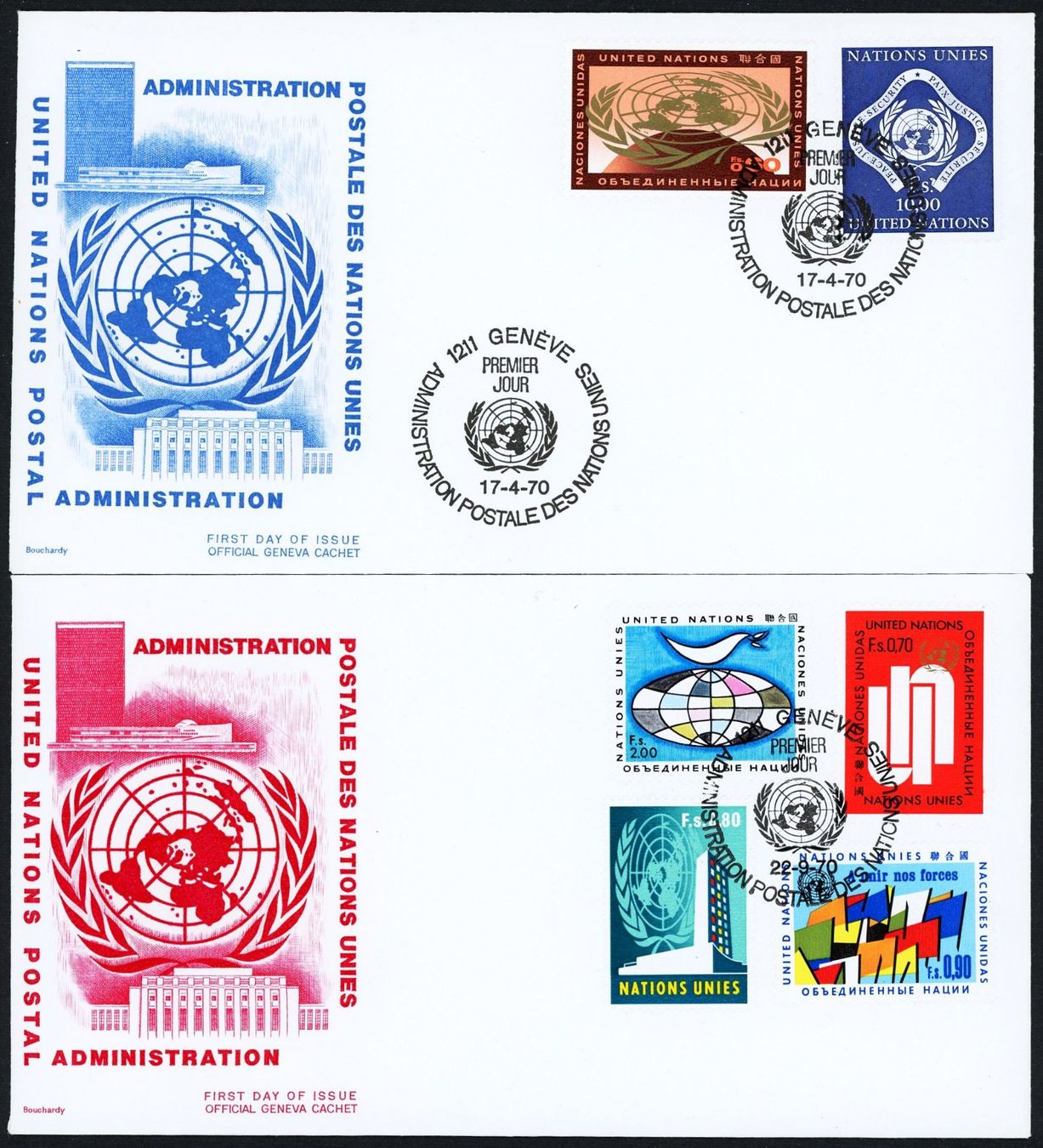 Tutti i francobolli: UNO Genf 1969/70: erste Serie auf FDC – Usato da Basel venduto da Strubelibs 2