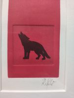 Bild heulender Wolf - Gerahmt und signiert.