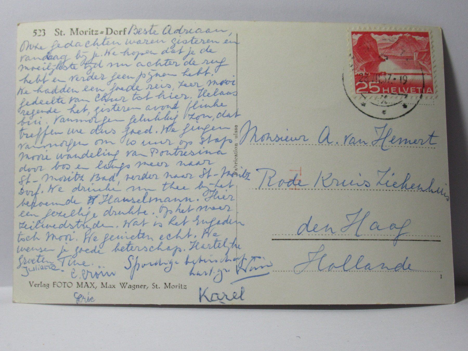 Ansichtskarten: St. Moritz - Dorf  1957 – Gebraucht aus Grenchen von Bluemchen1900 1