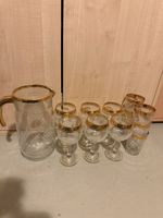 Glaskrug mit Gläsern Goldrand 11-teiliges Set guter Zustand