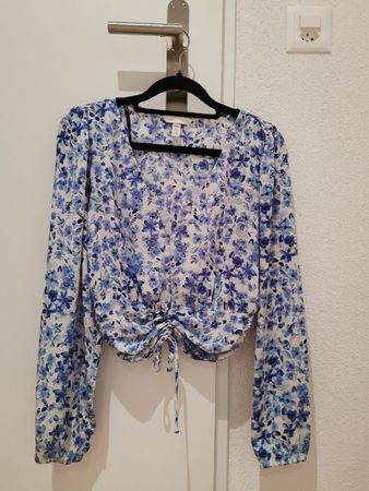 H&M Bluse mit Blumenmuster weiss-blau XS 