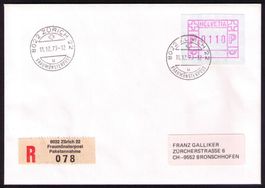 ATM 3_8022 ZÜRICH FRAUMÜNSTERPOST_R-Brief 0110-Wert_Orts-FDC