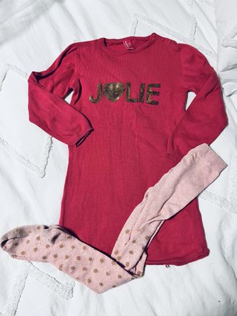 Ensemble fille 2 pièces robe manches longues + collant