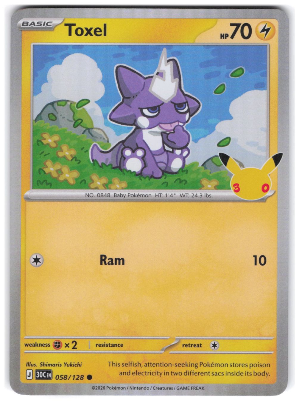 Pokémon Carte collezionabili: Toxel / 30th Celebration / 30C 058 – Nuovo (secondo la descrizione) da Arni AG venduto da PokemonCardsStore