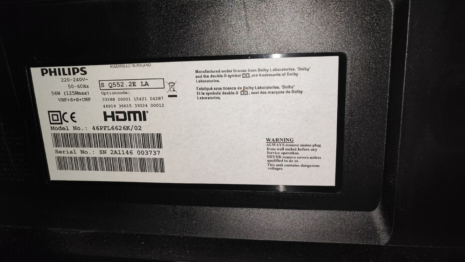 Philips Televisori: Philips 46" Full HD TV 46PFL6626K/02 – Usato da Elsau venduto da mag_269p 1