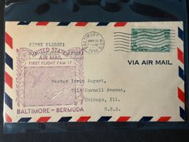 Luftpost Erstflug FAM17, 1938 von Baltimore nach Bermuda