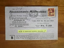 Postkarte 1924 Abo Nachnahme Schw. Wochen Zeitung (V942)