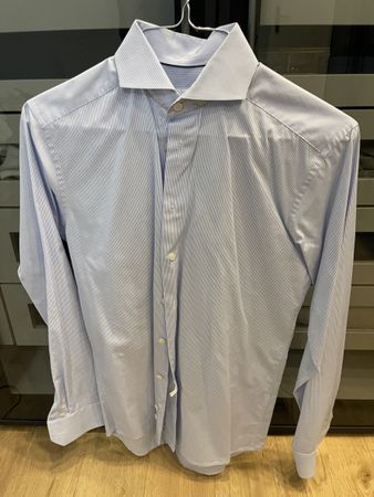 Eton Slim Fit Shirt, Striped, Size 38/15, Light Blue